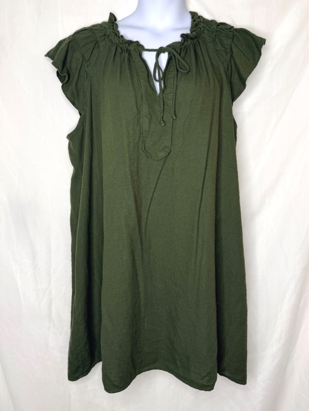 Signature by Bobbie Bee Olive Rayon Linen Blend Boho Dress